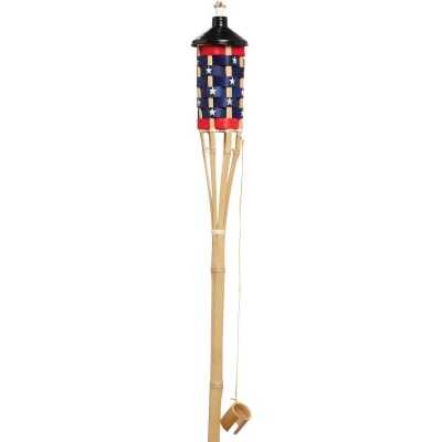Outdoor Expressions 5 Ft. Natural Bamboo American Flag Patio Torch