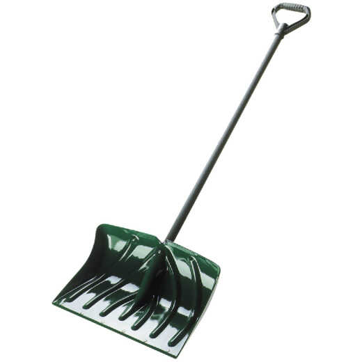 Suncast 18 In. Poly Snow Shovel & Pusher with Steel Wear Strip and 39 In. Steel Handle